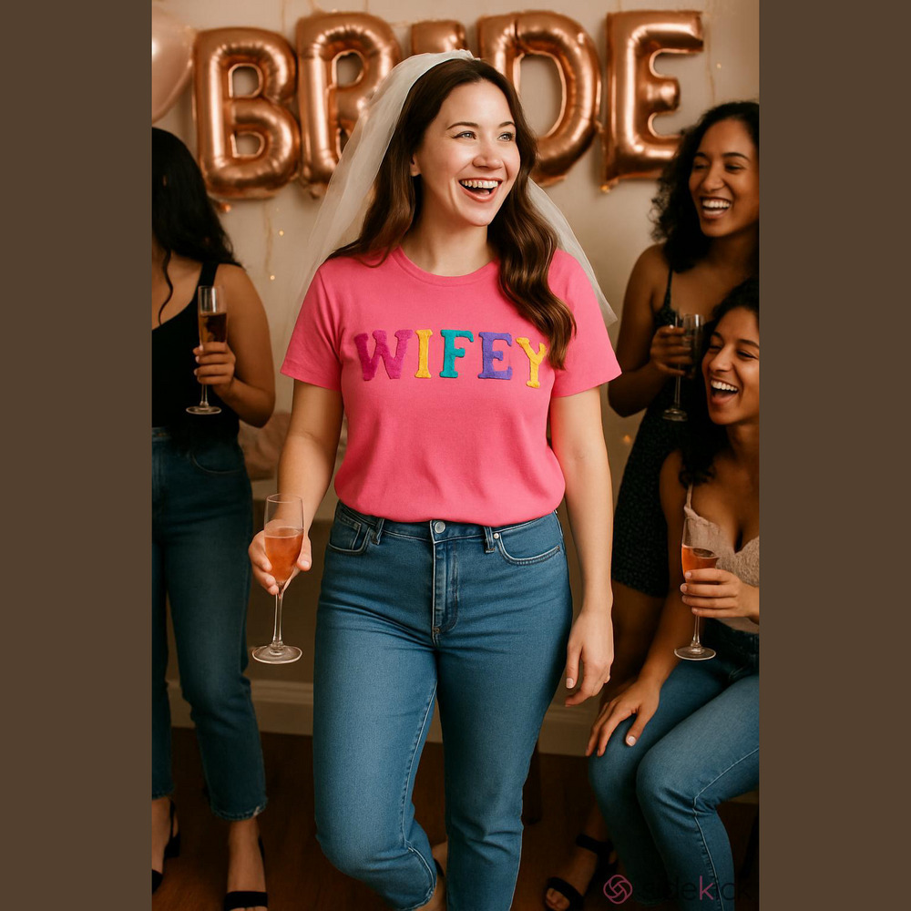 Southern Spirit Pink 'Wifey' Graphic T-Shirt Fuzzy Letters Cotton Women Size L
